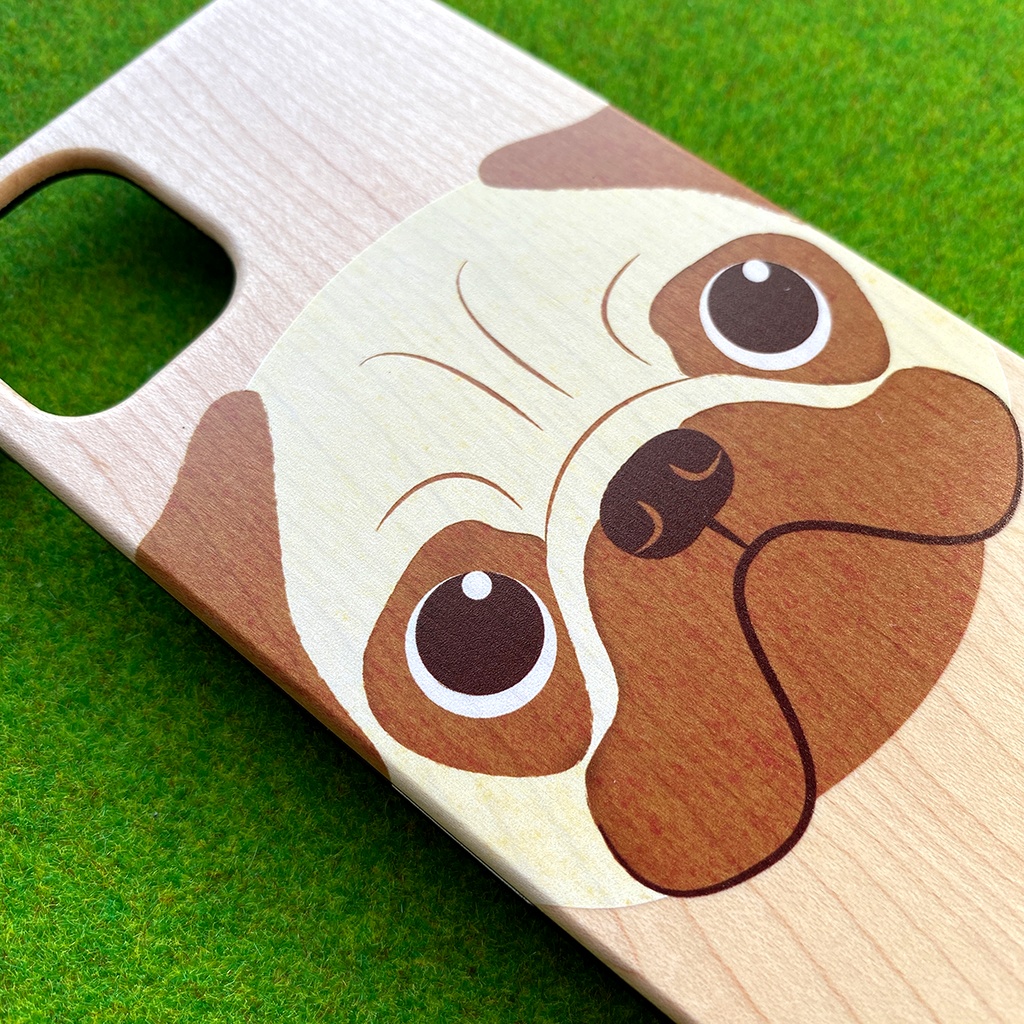 もっちりパグのウッドiphoneケース スマホケース 犬 パグ