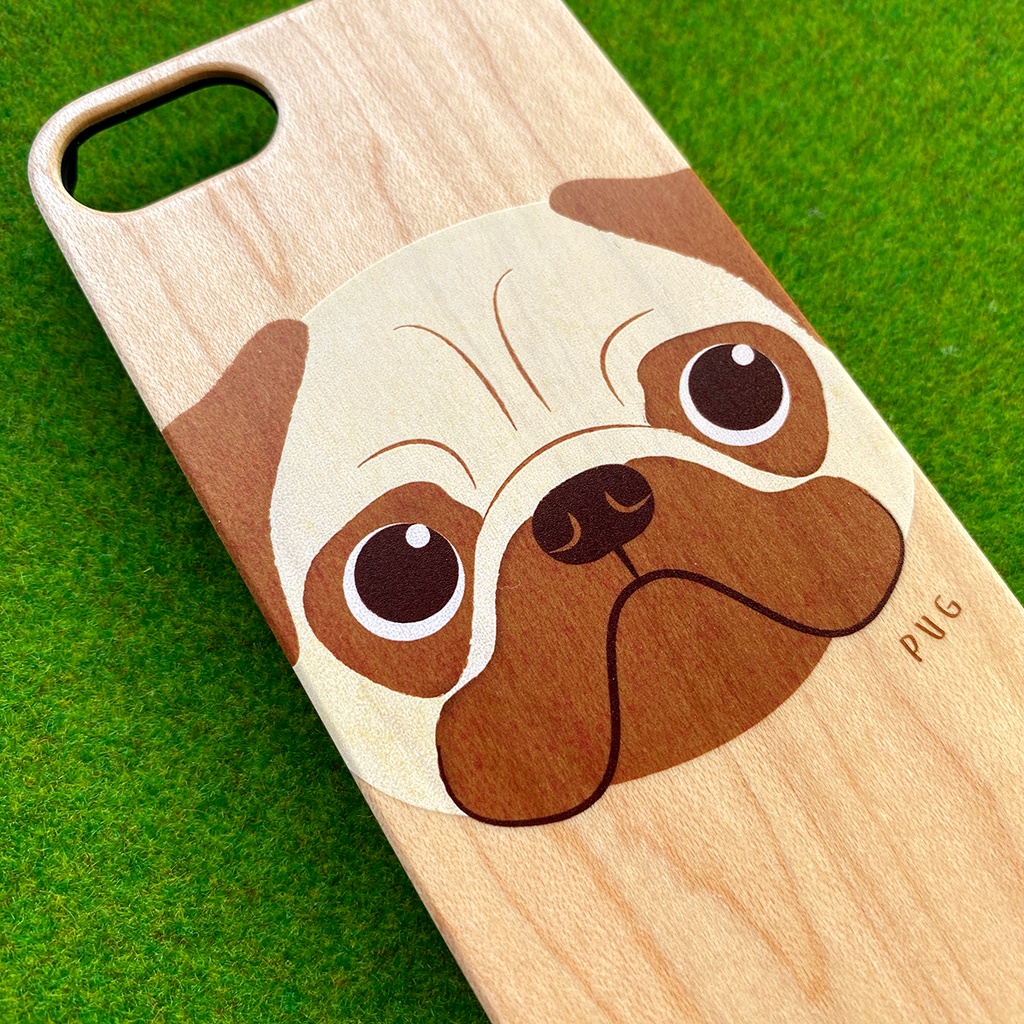 もっちりパグのウッドiphoneケース スマホケース 犬 パグ