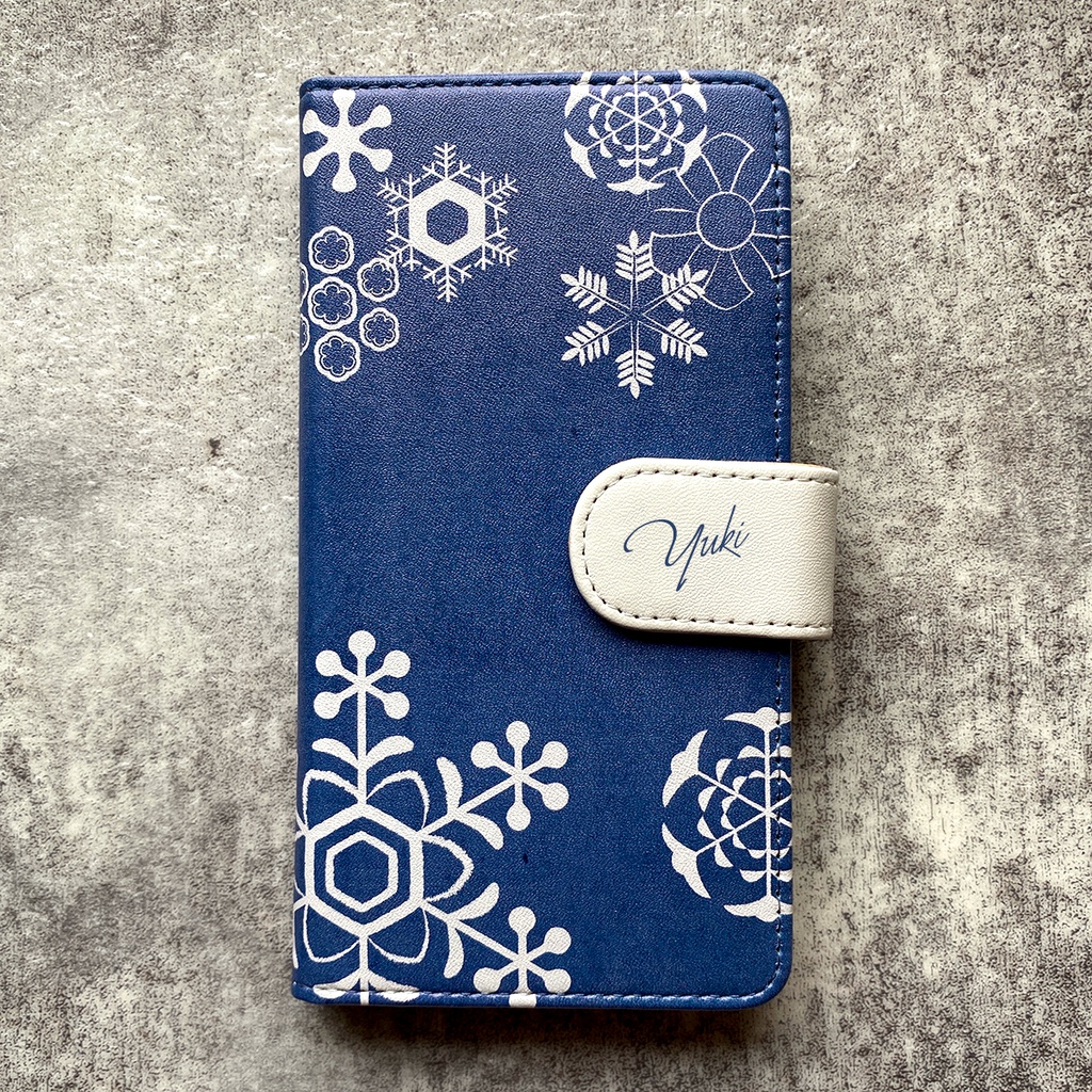 【和柄】雪輪文様の手帳型ケース(藍色) 全機種対応 手帳型 スマホケース iPhone17 air iphone14 iphone16e 雪 冬 iphone15