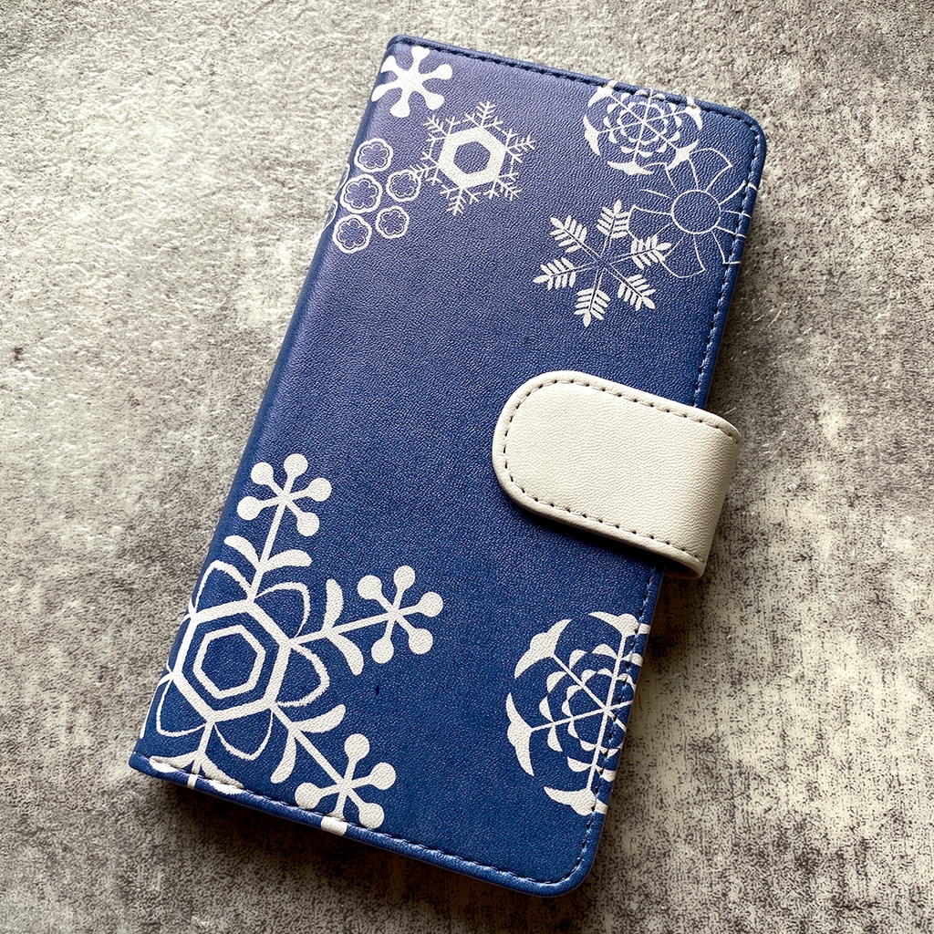 和柄】雪輪文様の手帳型ケース（藍色） 全機種対応 手帳型 スマホケース iphone12 iphone13 雪 冬 - shibasakura -  BOOTH