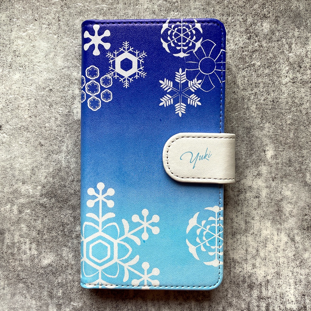 【和柄】雪輪文様の手帳型ケース(紺碧) 全機種対応 手帳型 スマホケース iPhone17 air iphone16e iphone15 雪 冬