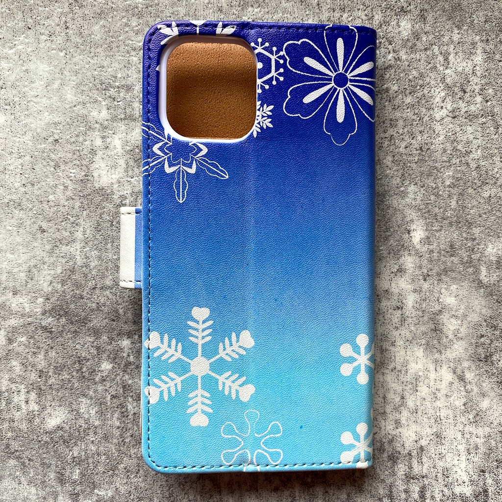 【和柄】雪輪文様の手帳型ケース(紺碧) 全機種対応 手帳型 スマホケース iPhone17 air iphone16e iphone15 雪 冬