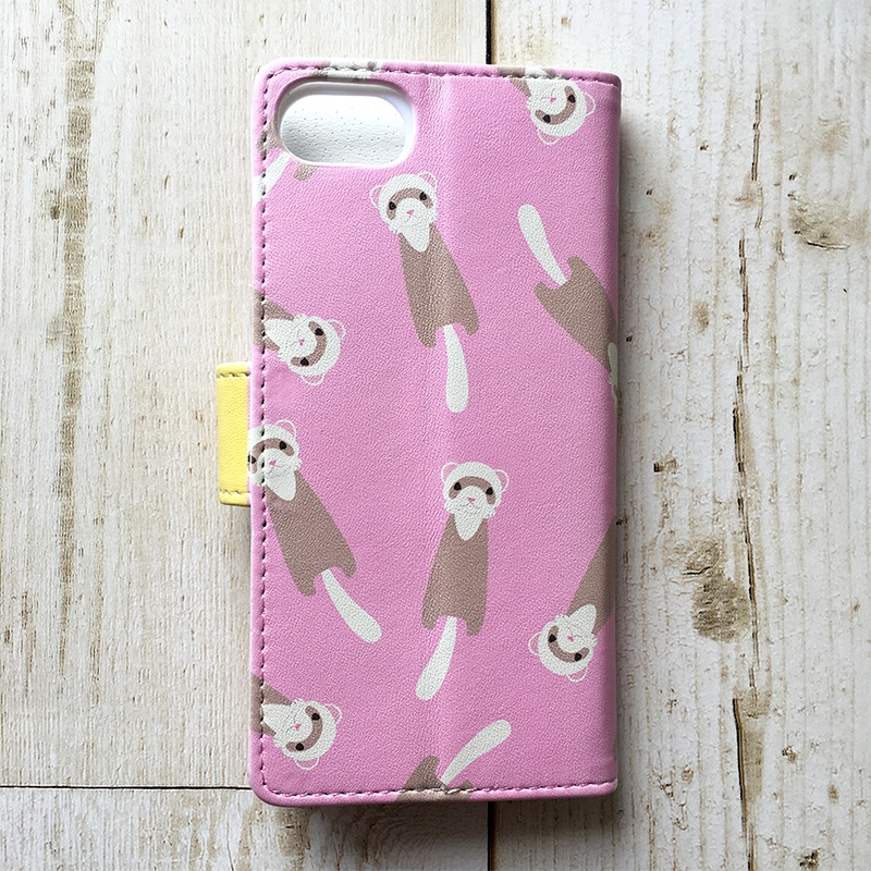 にょろにょろフェレットの手帳型ケース(ピンク) 全機種対応 手帳型 スマホケース iphone15 iphone16 iphone14 iPhone17 Air フェレット