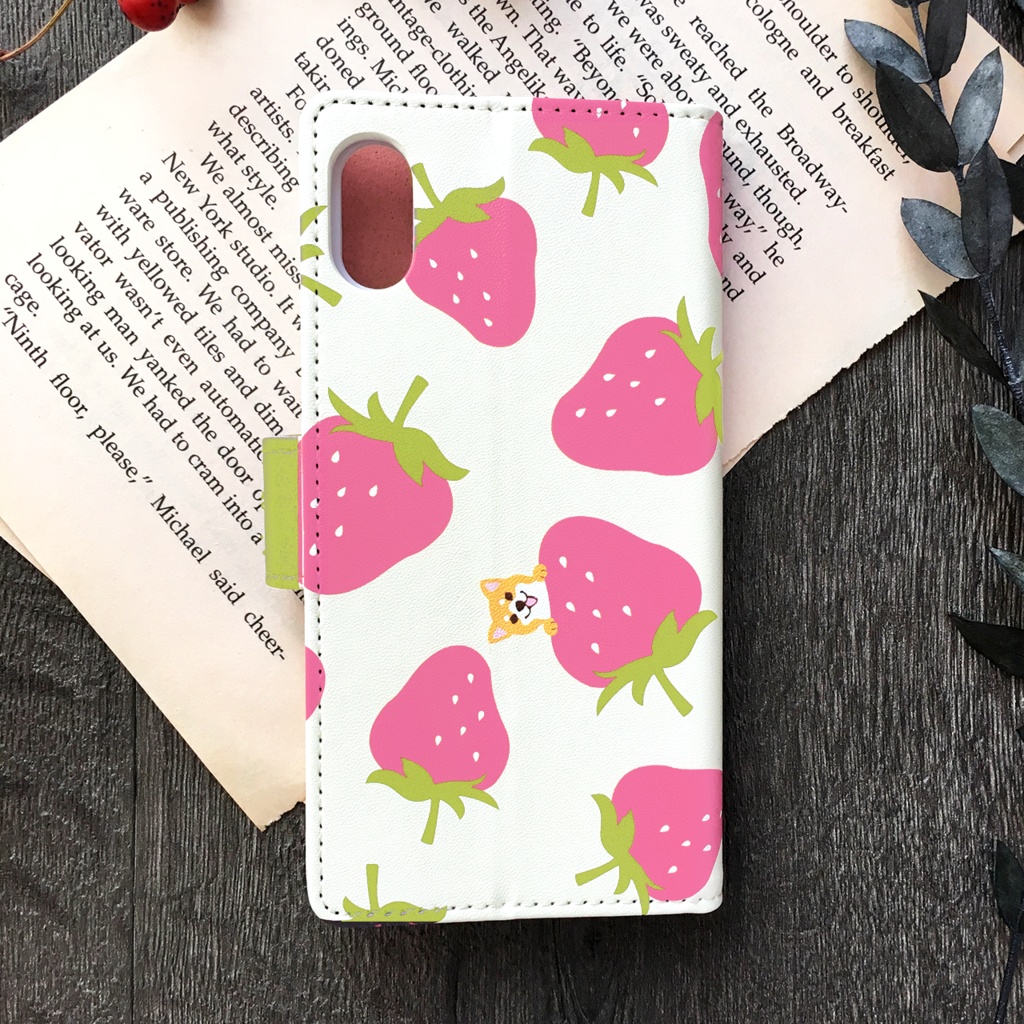 いちごが食べたい柴ちゃんの手帳型ケース(ピンク) 全機種対応 手帳型 スマホケース iPhone17 air iphone14 iphone16e 犬 柴犬 iphone15