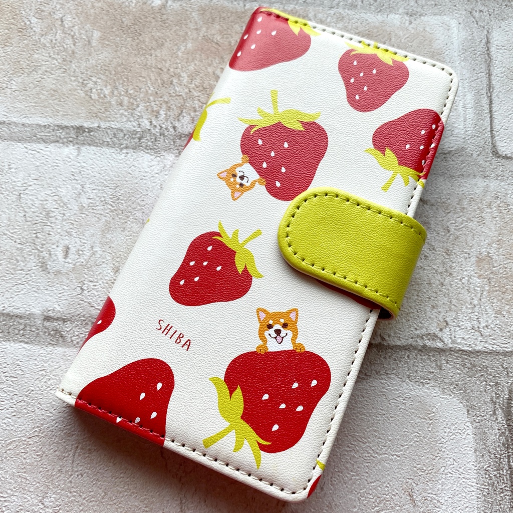 いちごが食べたい柴ちゃんの手帳型ケース(レッド) スマホケース 手帳型 柴犬 犬 いちご iPhone17 air iphone14 iphone15 iphone16e
