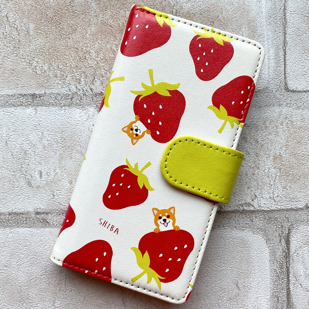 いちごが食べたい柴ちゃんの手帳型ケース(レッド) スマホケース 手帳型 柴犬 犬 いちご iPhone17 air iphone14 iphone15 iphone16e
