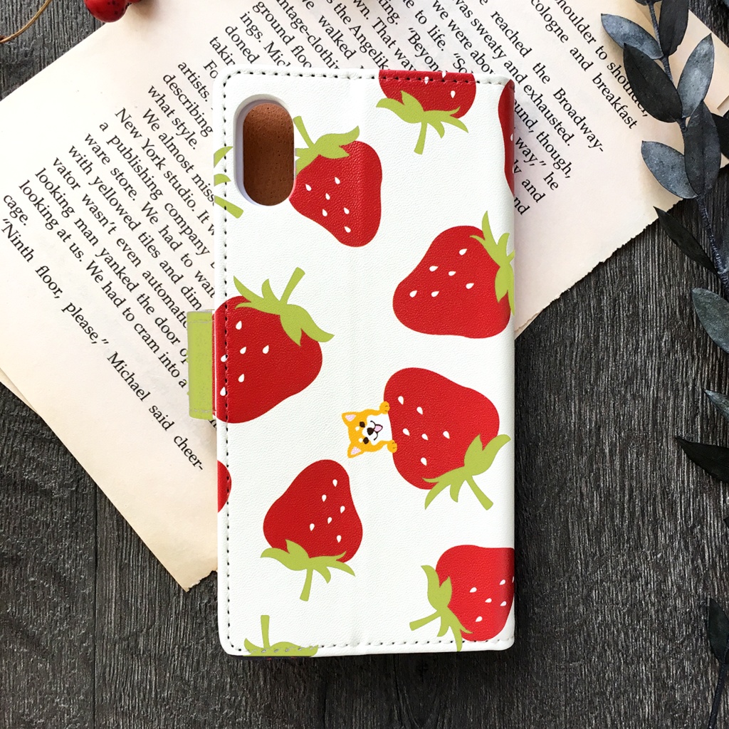 いちごが食べたい柴ちゃんの手帳型ケース(レッド) スマホケース 手帳型 柴犬 犬 いちご iPhone17 air iphone14 iphone15 iphone16e