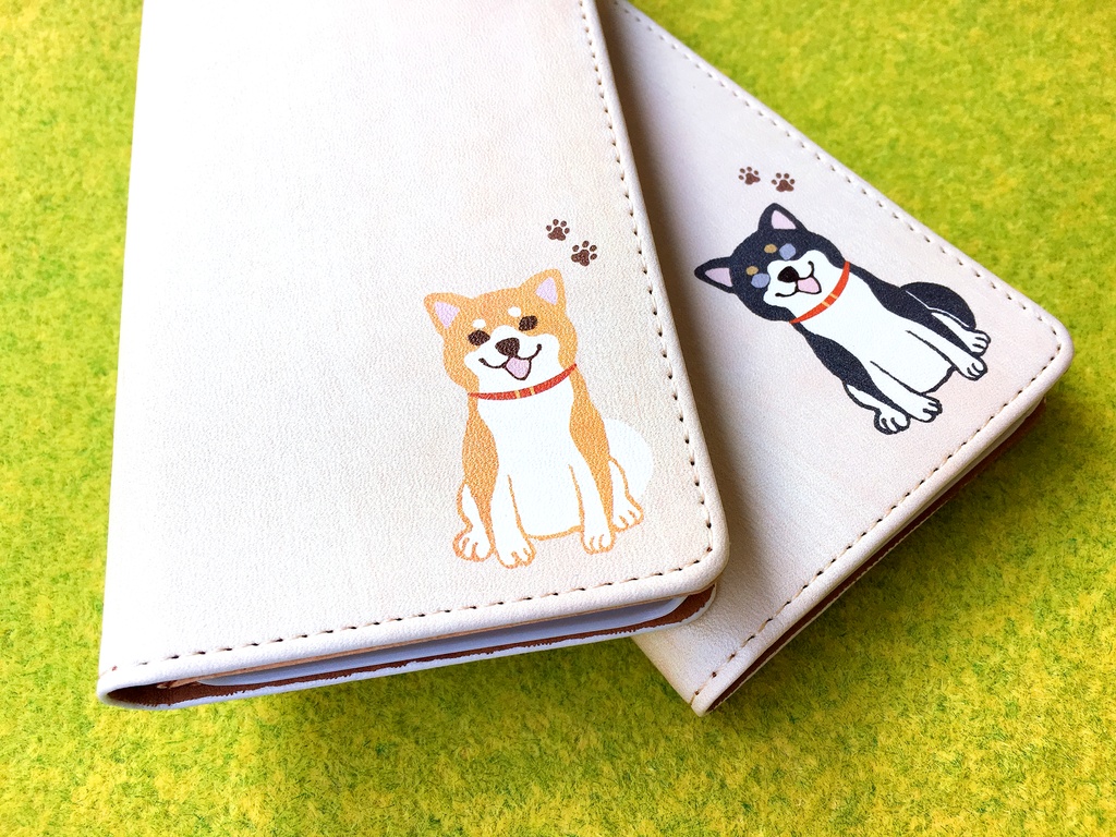 まんまる柴犬のウッド調手帳型ケース(赤柴) iphone16 iphone14 iphone15 全機種対応 犬 柴犬