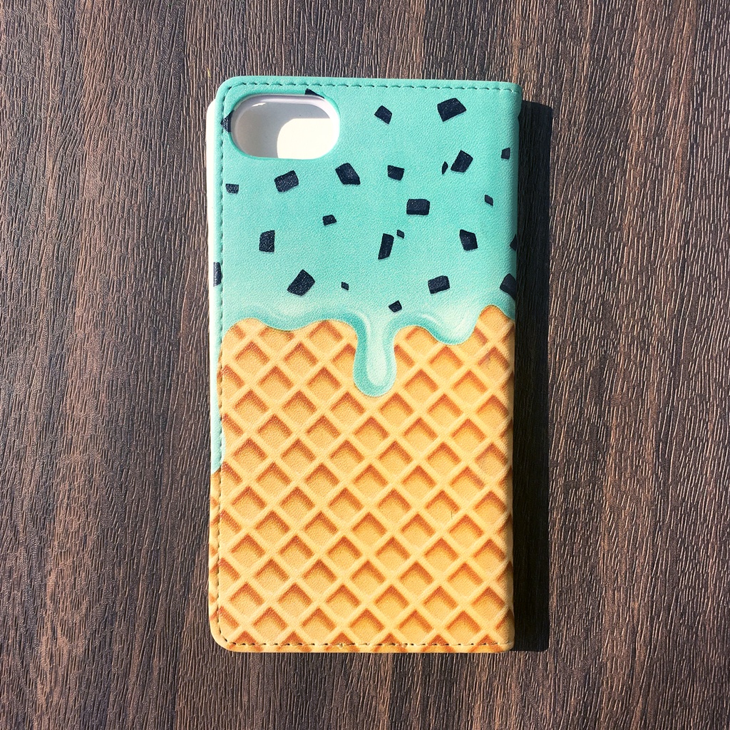 チョコミントアイスの手帳型ケース iphone16e iphone14 iphone15 全機種対応