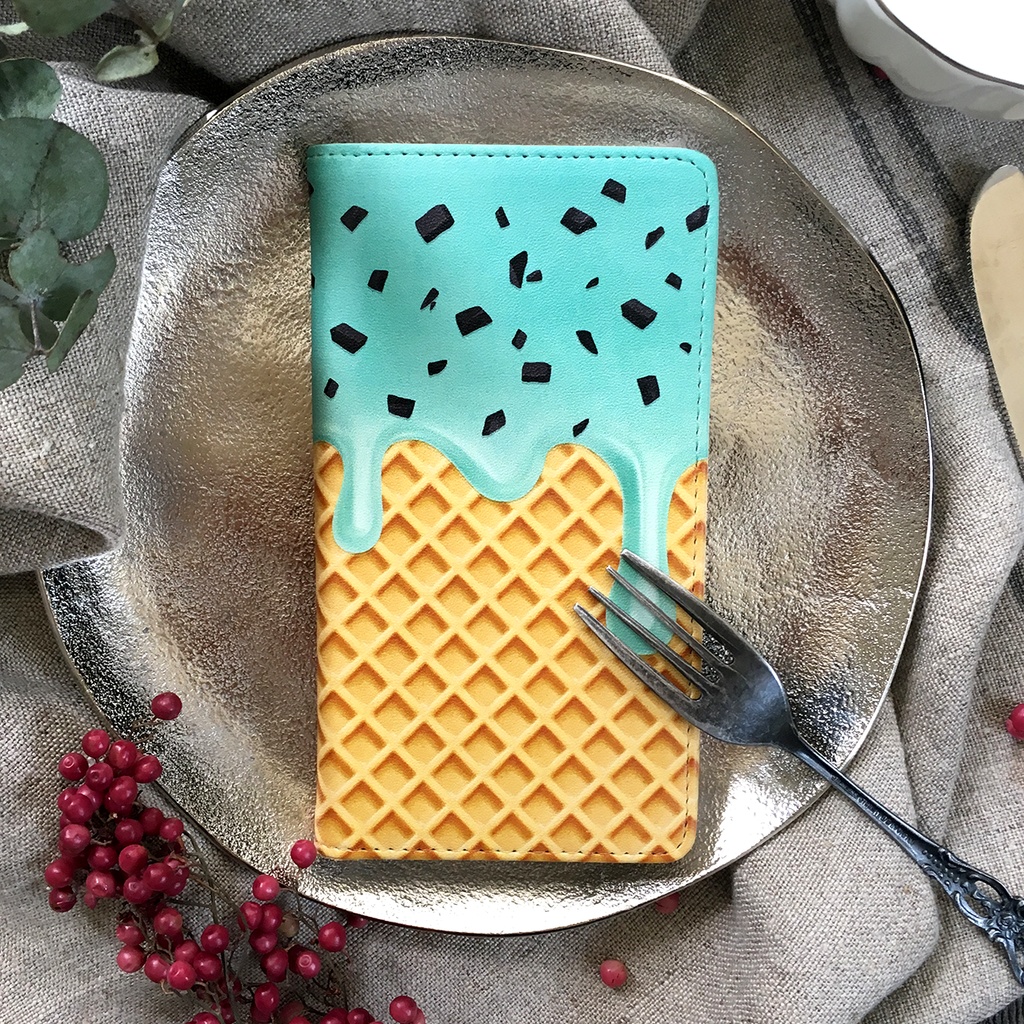 チョコミントアイスの手帳型ケース iphone16e iphone14 iphone15 全機種対応