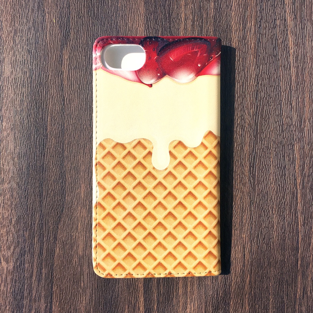 ショートケーキみたいなアイスクリームの手帳型ケース iphone15 iphone14 iphone16e 全機種対応
