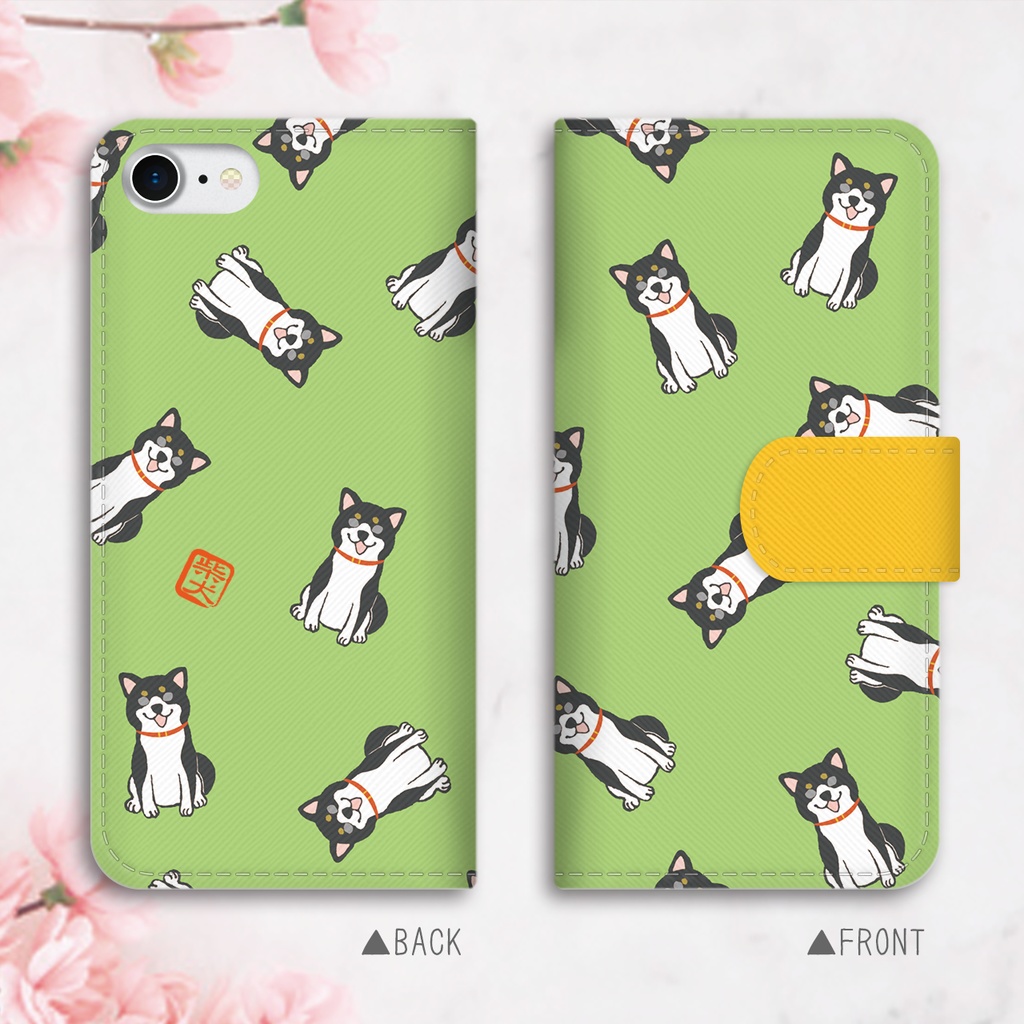 【5colors】黒柴いっぱいの手帳型スマホケース 全機種対応 手帳型 iPhone17 air iphone14 iphone16e 犬 柴犬 黒柴 iphone15