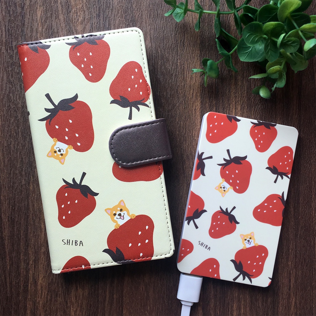 いちごが食べたい柴ちゃんのモバイルバッテリー(ワイン) 柴犬 犬 いちご 動物