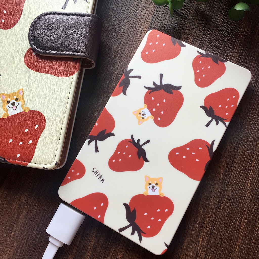 いちごが食べたい柴ちゃんのモバイルバッテリー(ワイン) 柴犬 犬 いちご 動物