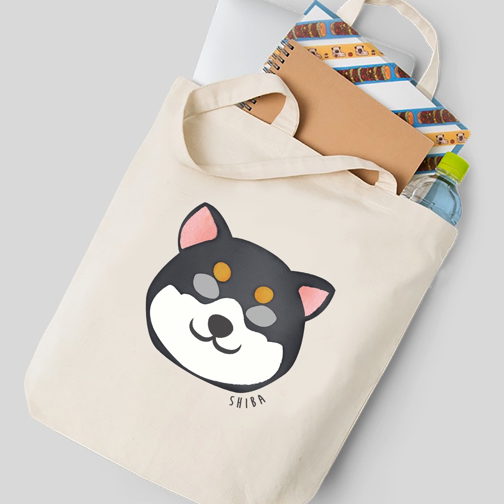 まんまる黒柴のトートバッグ 柴犬 お散歩バッグ 犬 動物 ランチトート 黒柴
