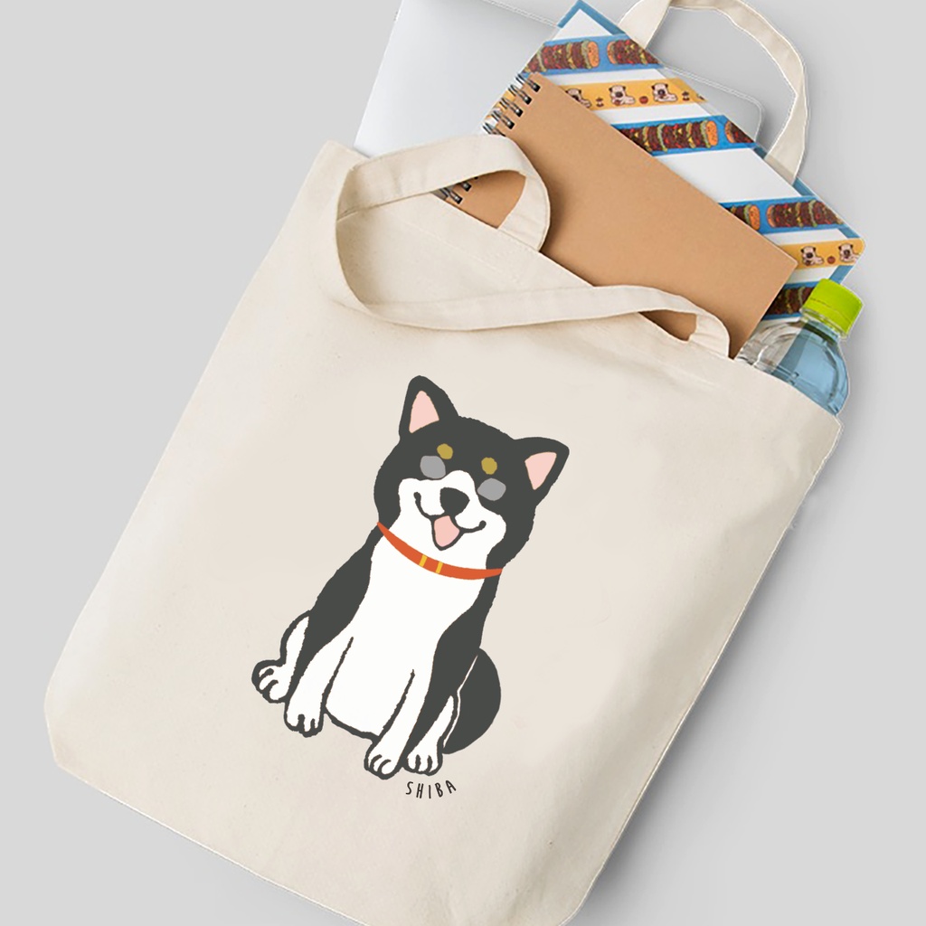 もふもふ黒柴のトートバッグ 柴犬 お散歩バッグ 犬 動物 ランチトート 黒柴