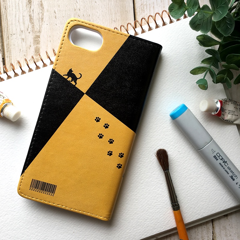にゃんこスケッチブックの手帳型スマホケース iphone16e iPhone17 Air iphone14 iphone15 全機種対応 猫 黒猫 スマホケース