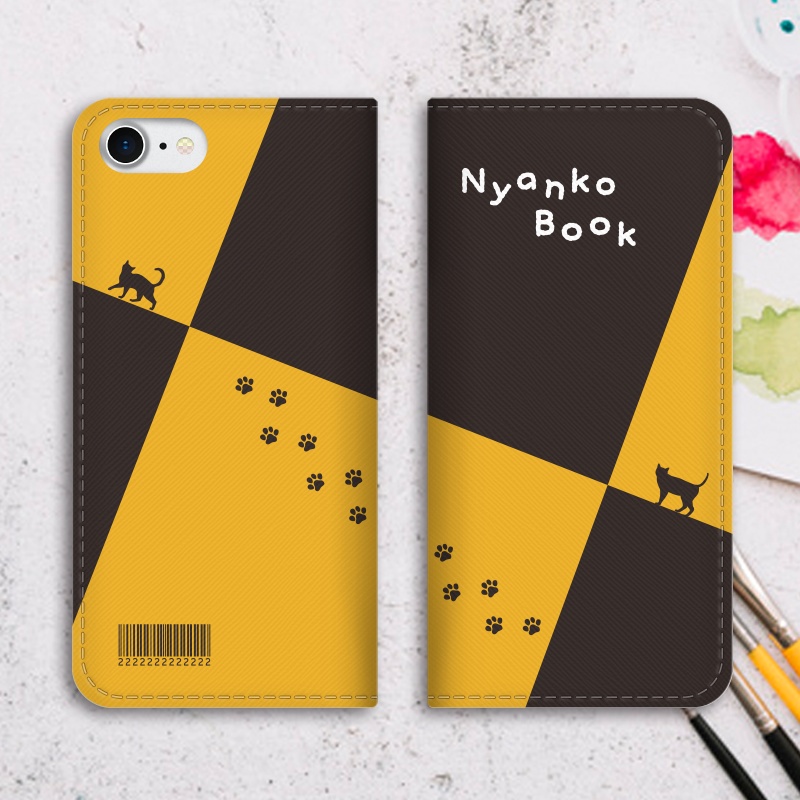 にゃんこスケッチブックの手帳型スマホケース iphone16e iPhone17 Air iphone14 iphone15 全機種対応 猫 黒猫 スマホケース