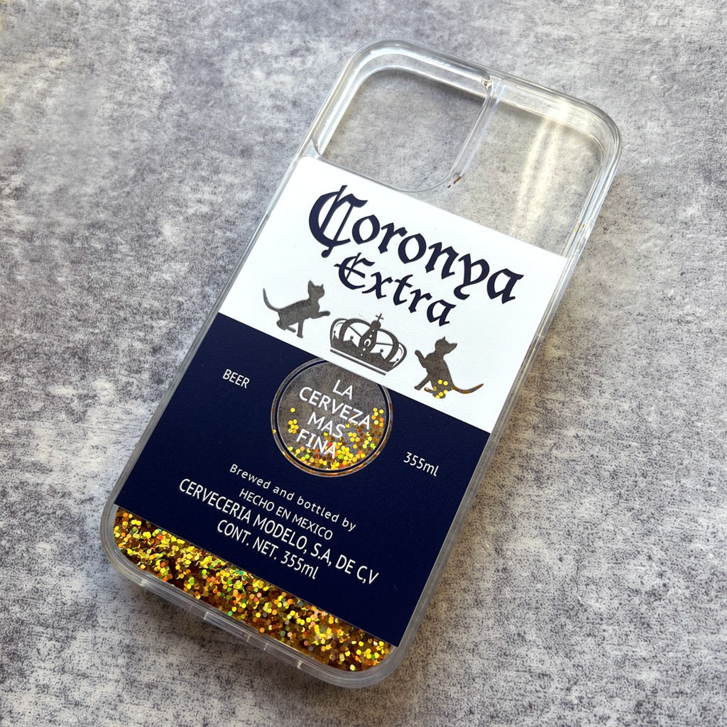 ビールにゃんこのグリッターケース(コロニャ) 猫 ビール スマホケース iphoneケース かわいい iphone14 iphone15 iphone17 air iPhone16e