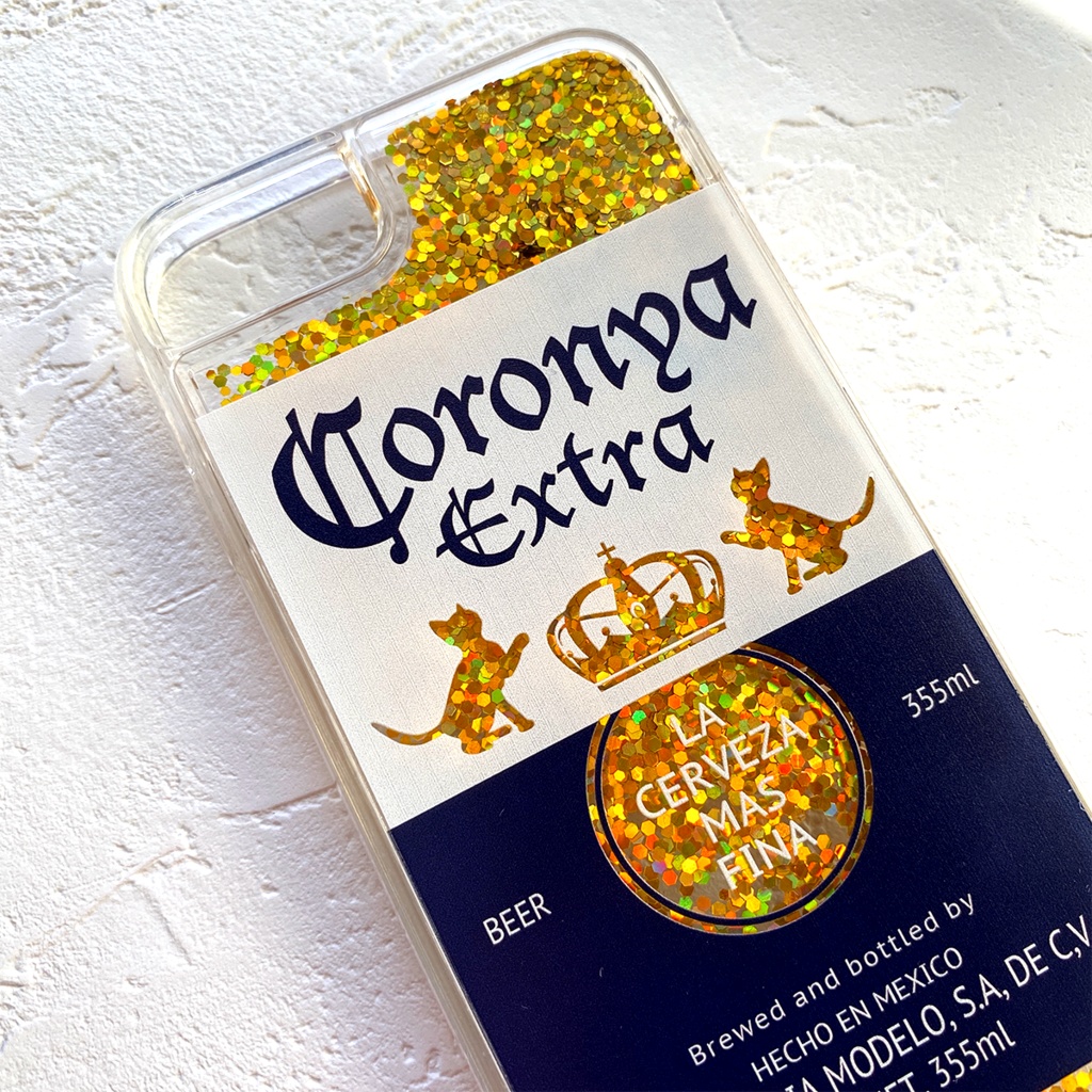 ビールにゃんこのグリッターケース(コロニャ) 猫 ビール スマホケース iphoneケース かわいい iphone14 iphone15 iphone17 air iPhone16e