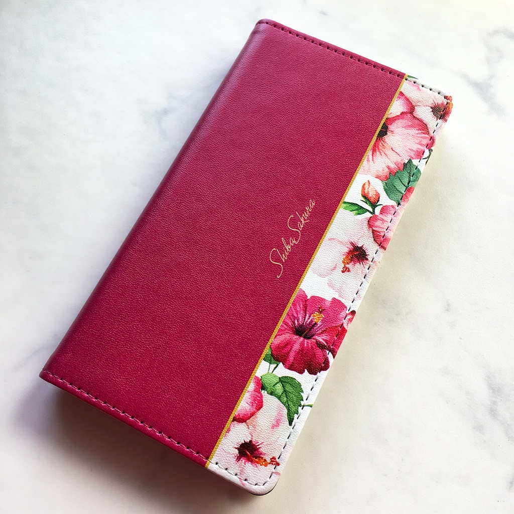 ハイビスカスの手帳型スマホケース 花 スマホケース iphone16e iphone15 android 全機種対応