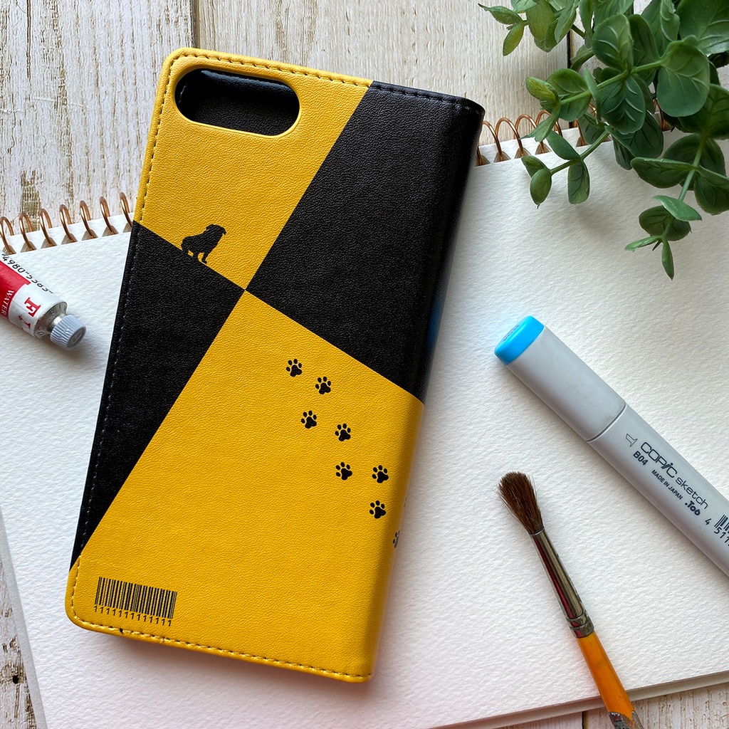 パグわんこスケッチブックの手帳型スマホケース iphone15 iPhone17 Air iphone14 iphone16e 全機種対応 犬 パグ