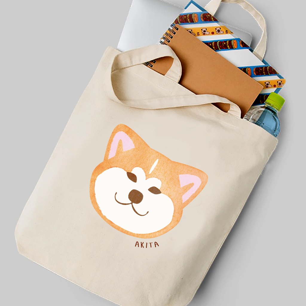 むくむく秋田犬のトートバッグ お散歩バッグ 犬 動物 ランチトート 和犬 秋田犬