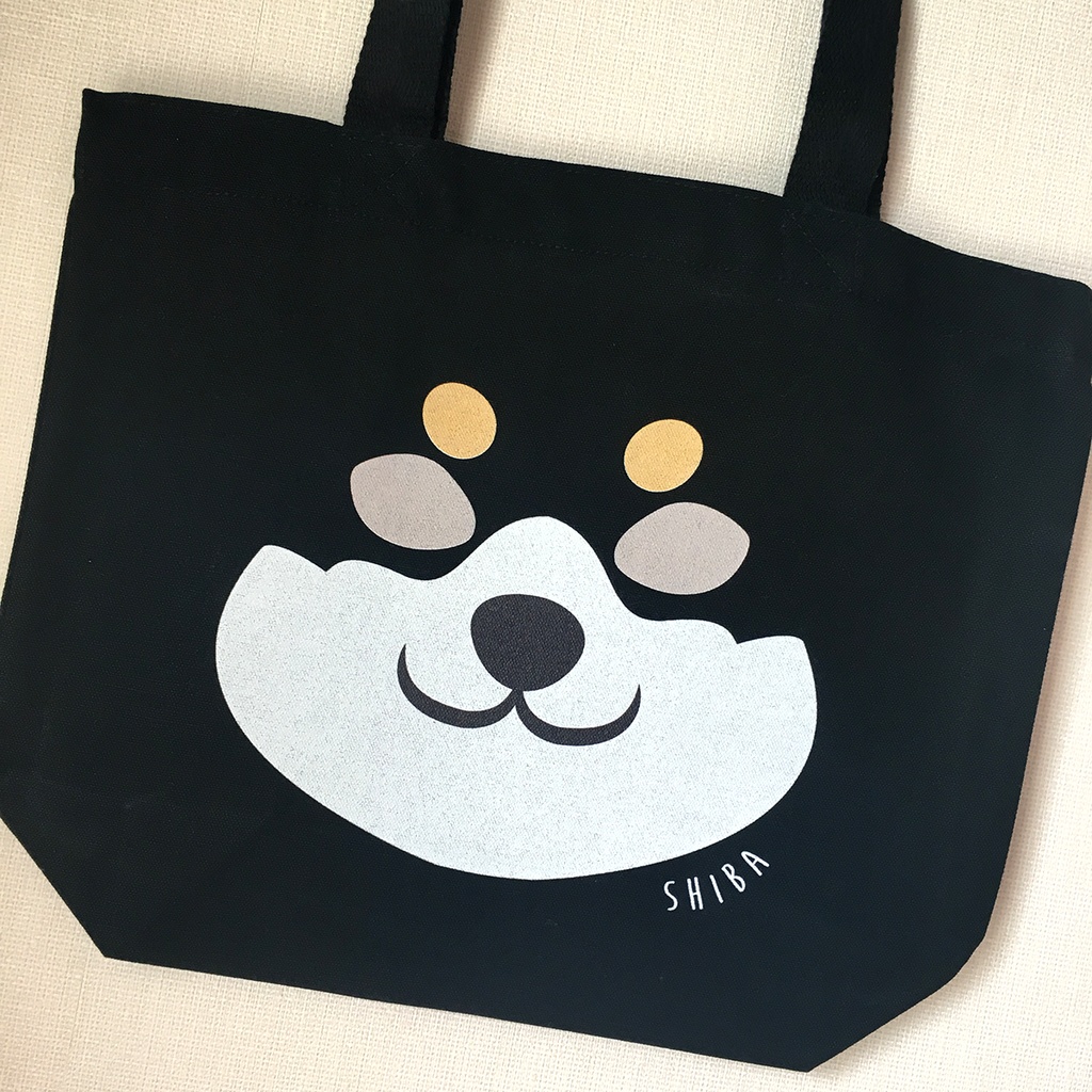 黒柴のお出かけトートバッグ 柴犬 お散歩バッグ 犬 動物 ランチトート