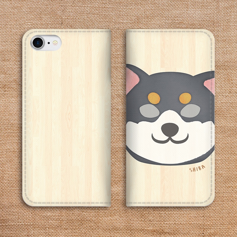 まんまる黒柴のウッド風スマホケース iphone15 iphone14 iphone16e 全機種対応 犬 柴犬