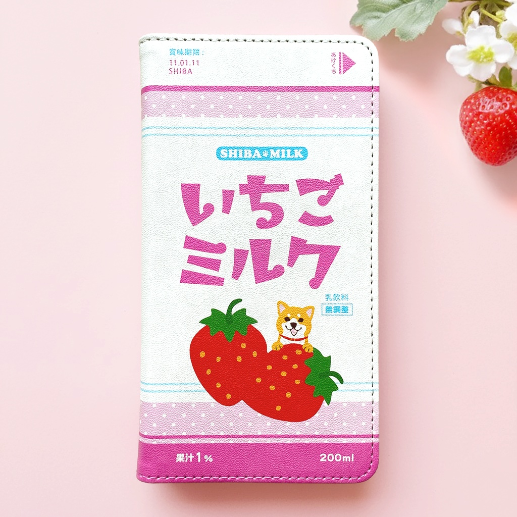いちごみるく柴ちゃんの手帳型スマホケース iphone16e iPhone17 Air iphone14 iphone15 全機種対応 犬 スマホケース 柴犬