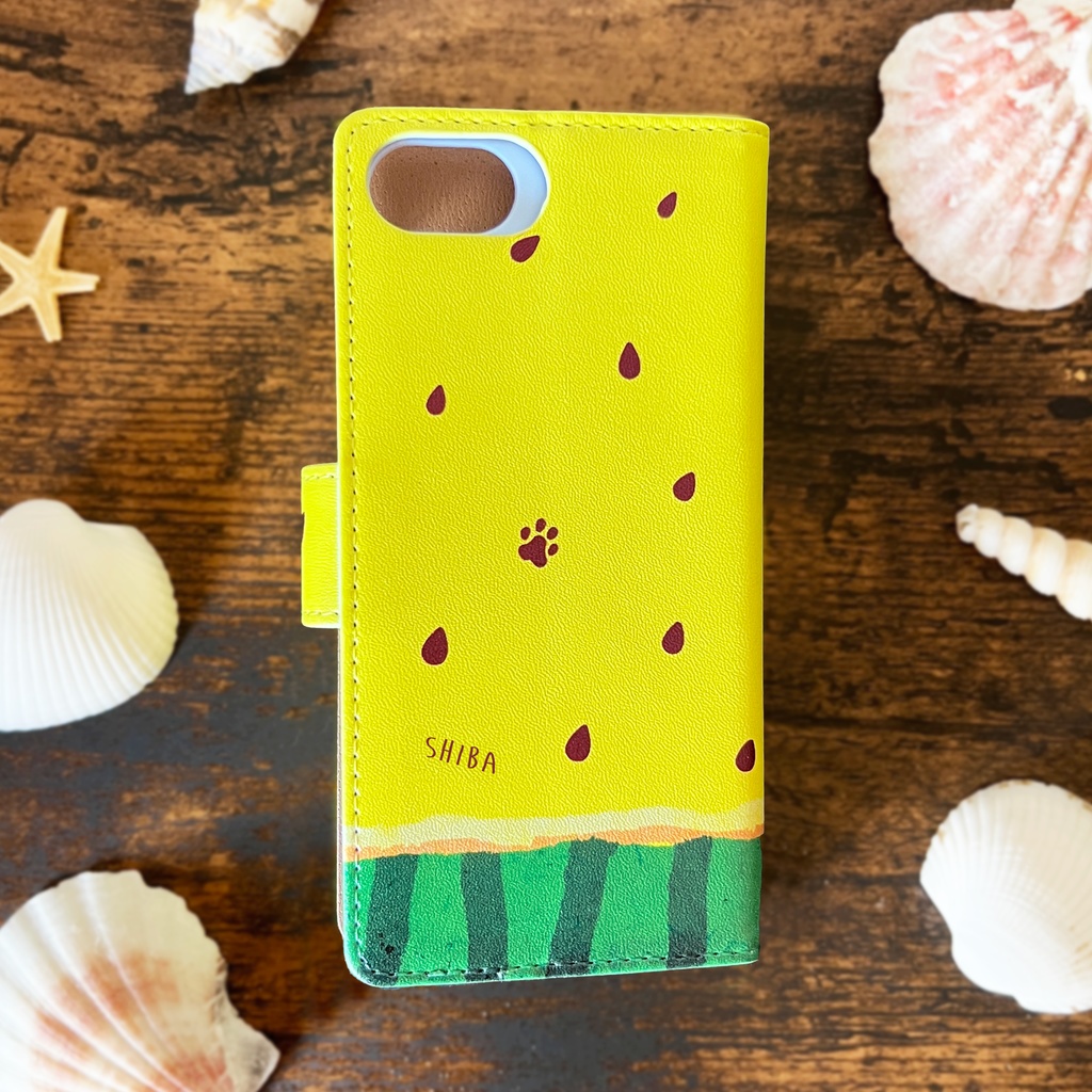 黄色いスイカが食べたい柴ちゃんのスマホケース 全機種対応 手帳型 iPhone17 air iphone14 iphone16e 犬 柴犬 夏 スイカ iphone15