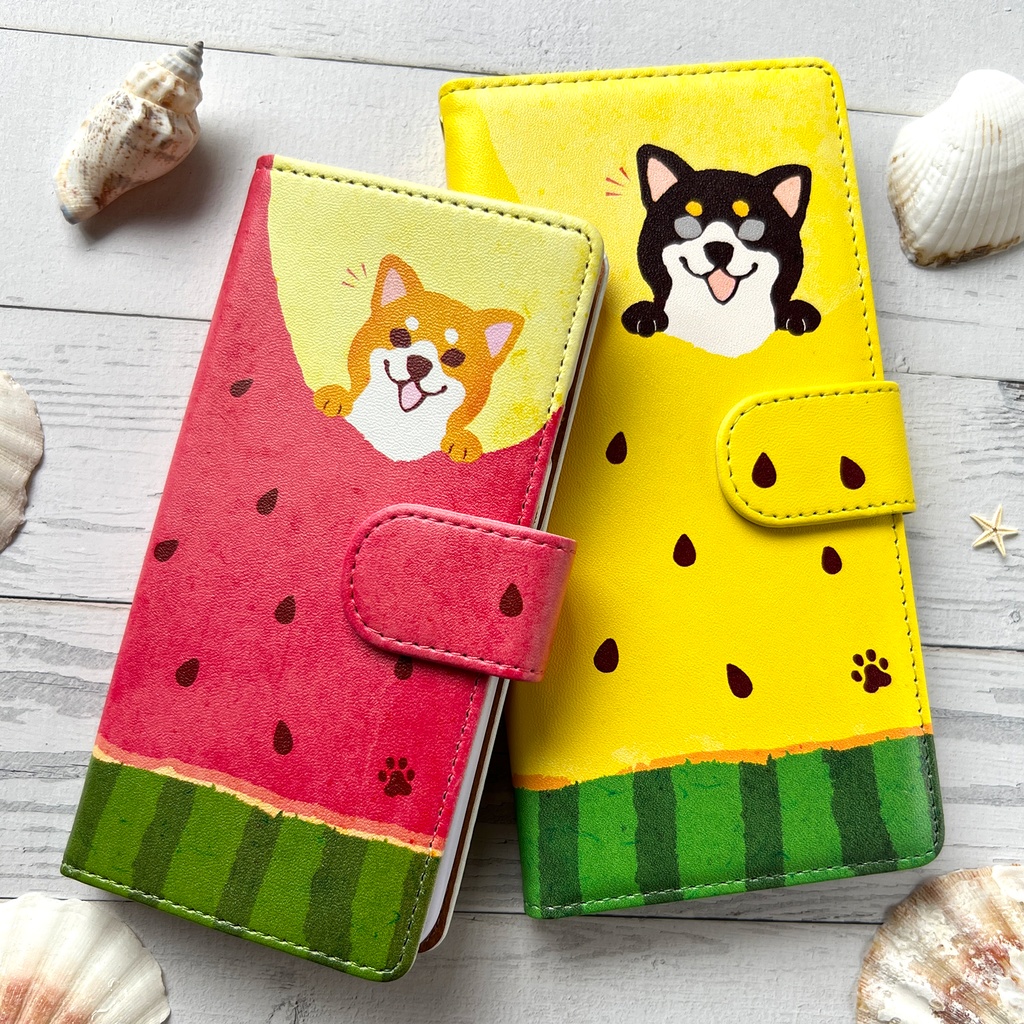 黄色いスイカが食べたい柴ちゃんのスマホケース 全機種対応 手帳型 iPhone17 air iphone14 iphone16e 犬 柴犬 夏 スイカ iphone15