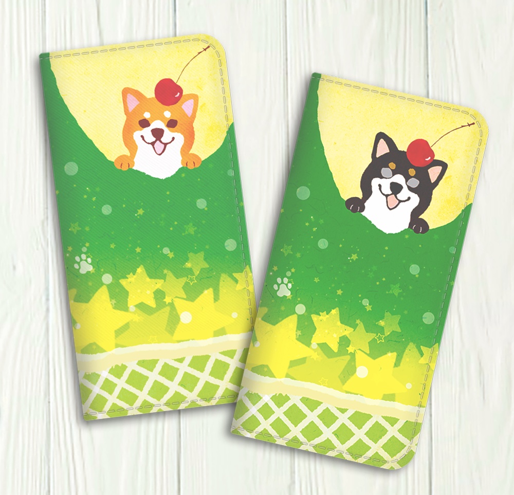 不思議なメロンソーダと柴ちゃんの手帳型ケース(黒柴) iphone16e iphone14 iphone15 全機種対応 犬 柴犬