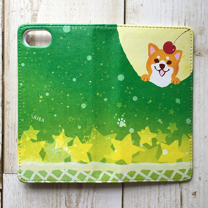 不思議なメロンソーダと柴ちゃんの手帳型ケース(赤柴) iphone16e iphone14 iphone15 全機種対応 犬 柴犬