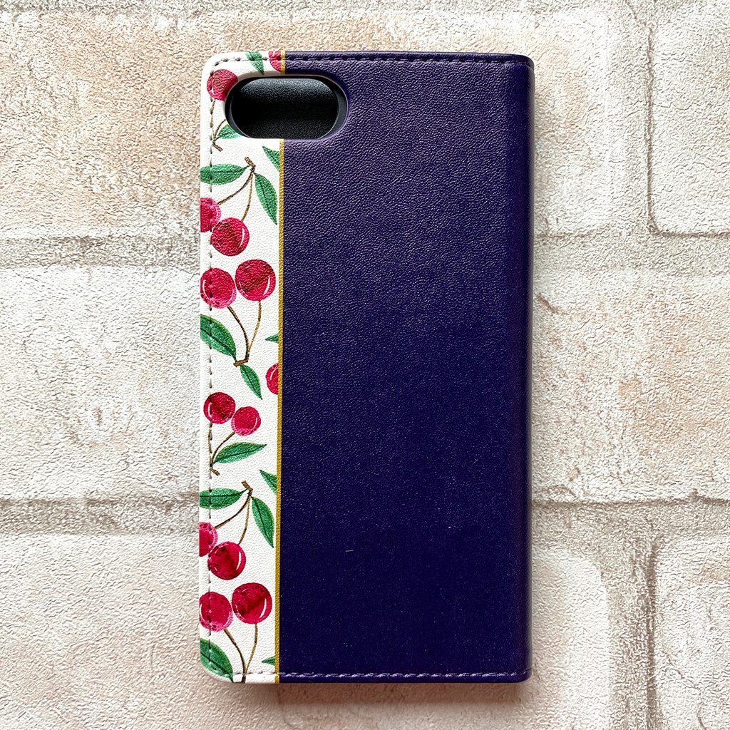チェリーの手帳型スマホケース(ネイビー) iPhone17 Air iphone16e iphone14 iphone15 全機種対応 さくらんぼ チェリー スマホケース