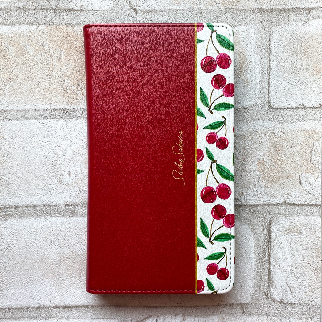 チェリーの手帳型スマホケース(レッド) iphone16e iphone14 iphone15 全機種対応 さくらんぼ チェリー スマホケース