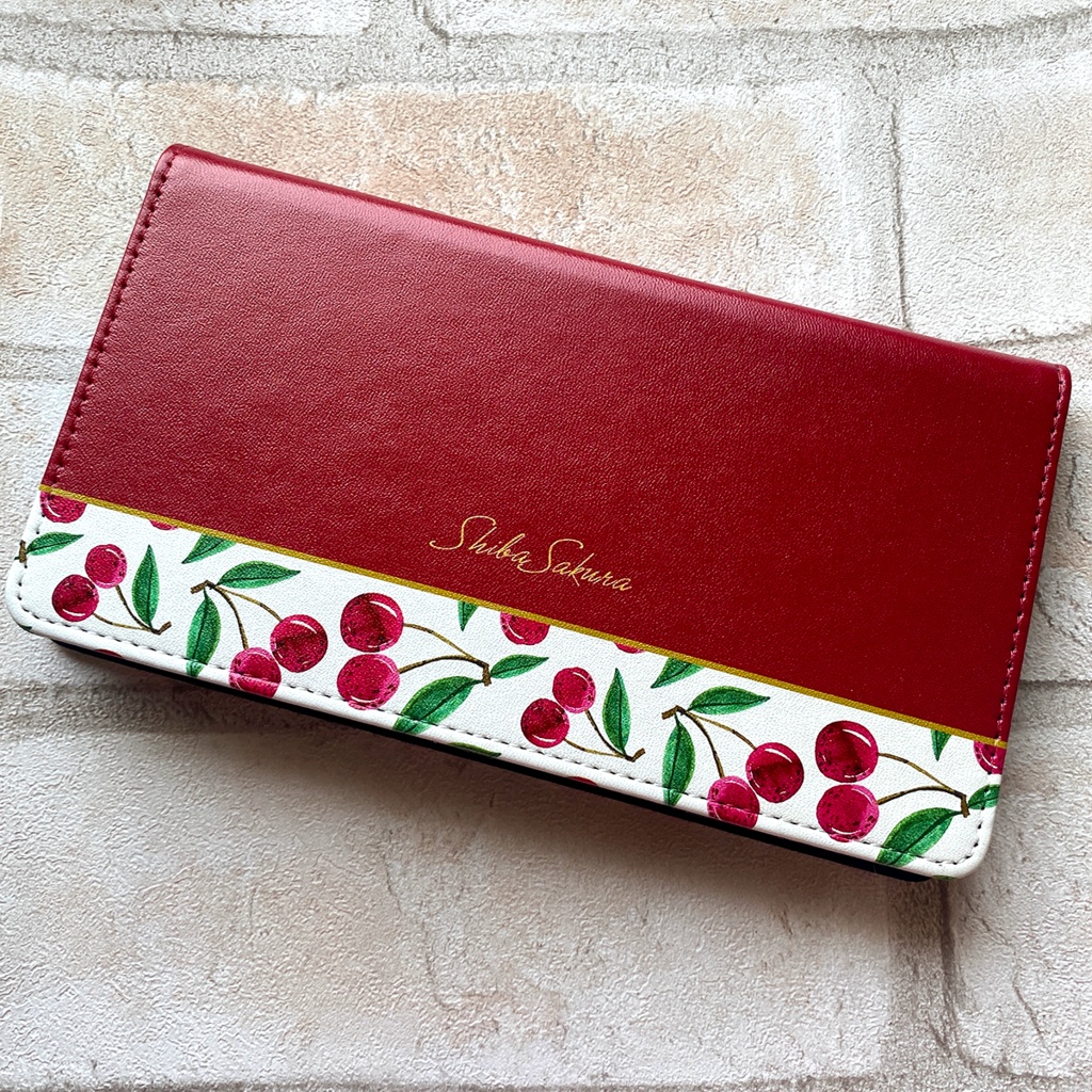 チェリーの手帳型スマホケース(レッド) iphone16e iphone14 iphone15 全機種対応 さくらんぼ チェリー スマホケース