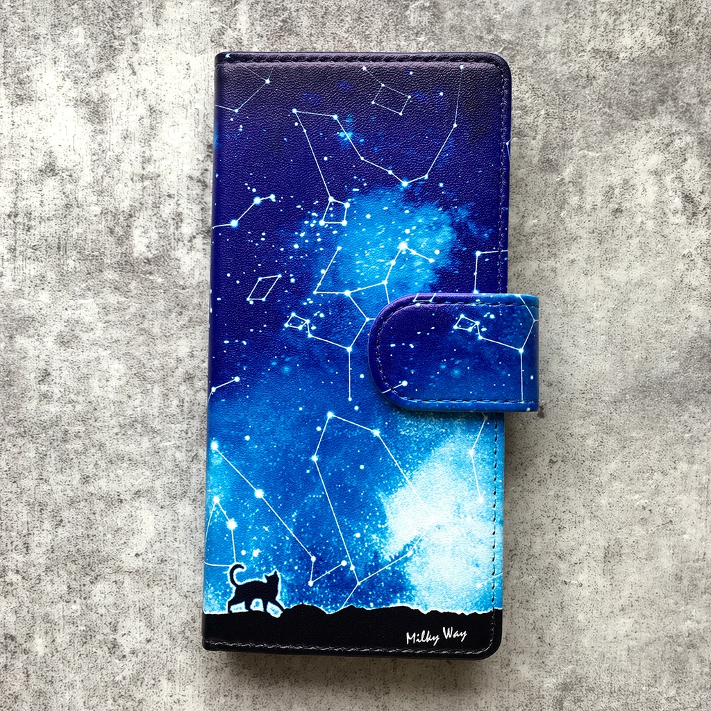 猫と星座の手帳型スマホケース 全機種対応 手帳型 スマホケース iPhone17 air iphone15 iphone16e 猫 黒猫 宇宙 銀河 星 iphone14
