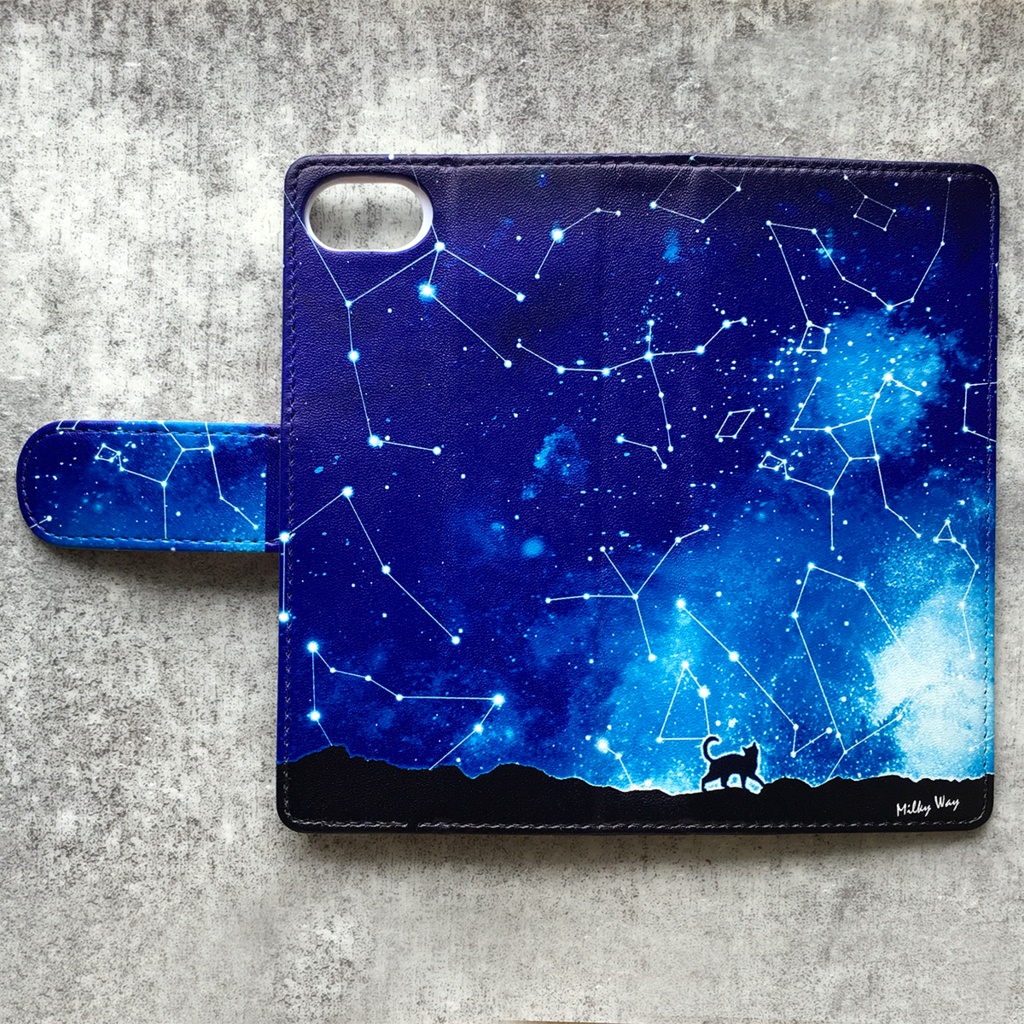 猫と星座の手帳型スマホケース 全機種対応 手帳型 スマホケース iPhone17 air iphone15 iphone16e 猫 黒猫 宇宙 銀河 星 iphone14