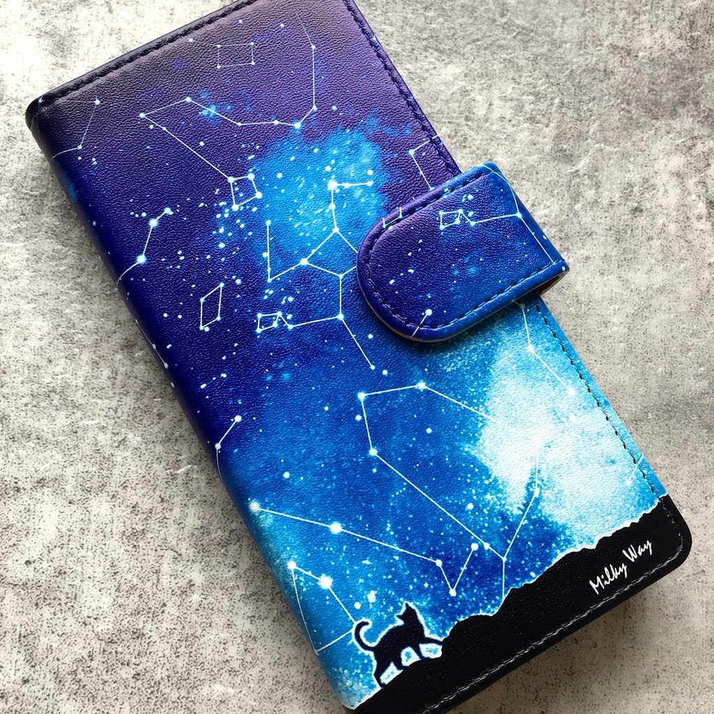 猫と星座の手帳型スマホケース 全機種対応 手帳型 スマホケース iPhone17 air iphone15 iphone16e 猫 黒猫 宇宙 銀河 星 iphone14