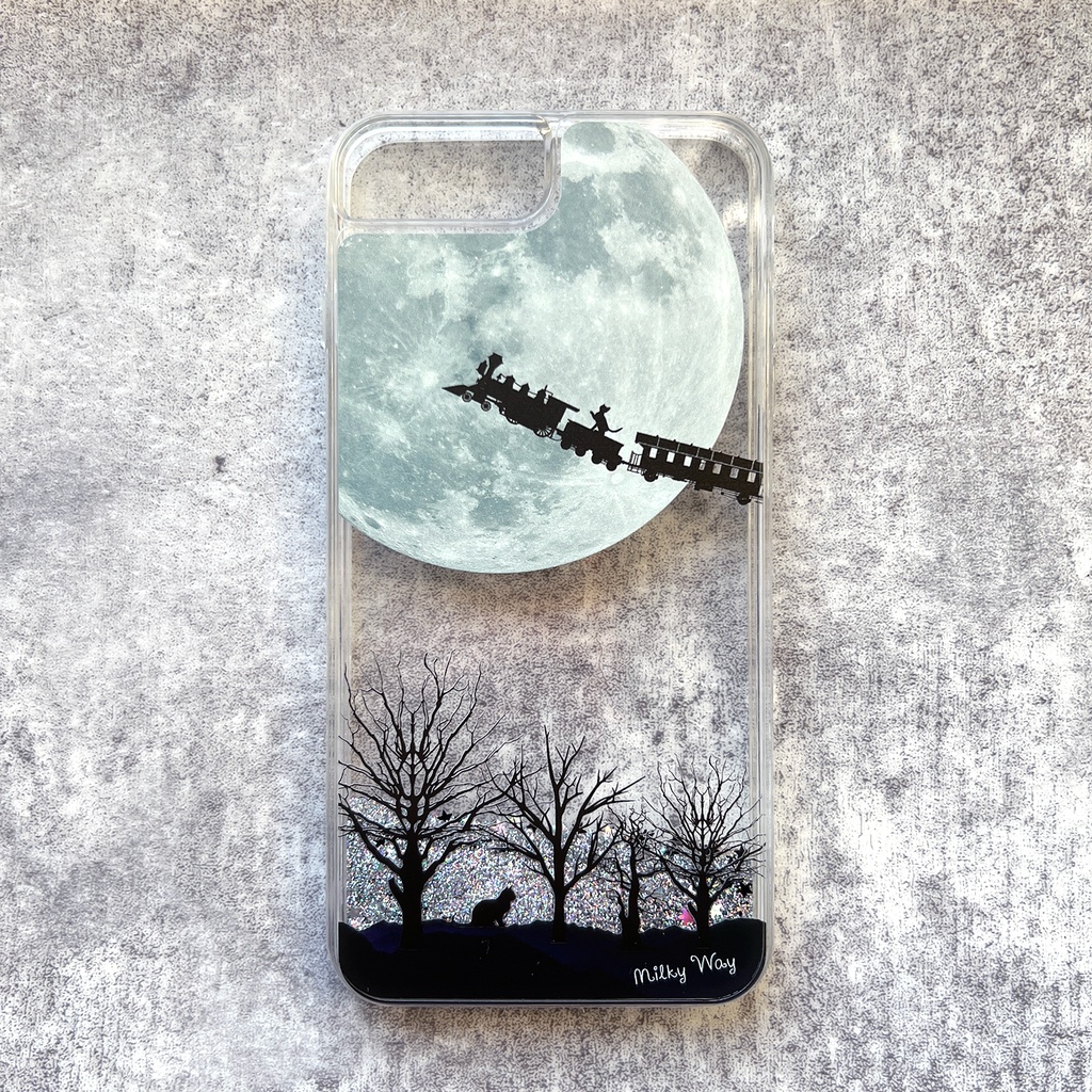銀河鉄道の猫 グリッターケース 猫 黒猫 銀河 スマホケース 月 iphoneケース iphone15 iphone17 air iphone14 iPhone16e