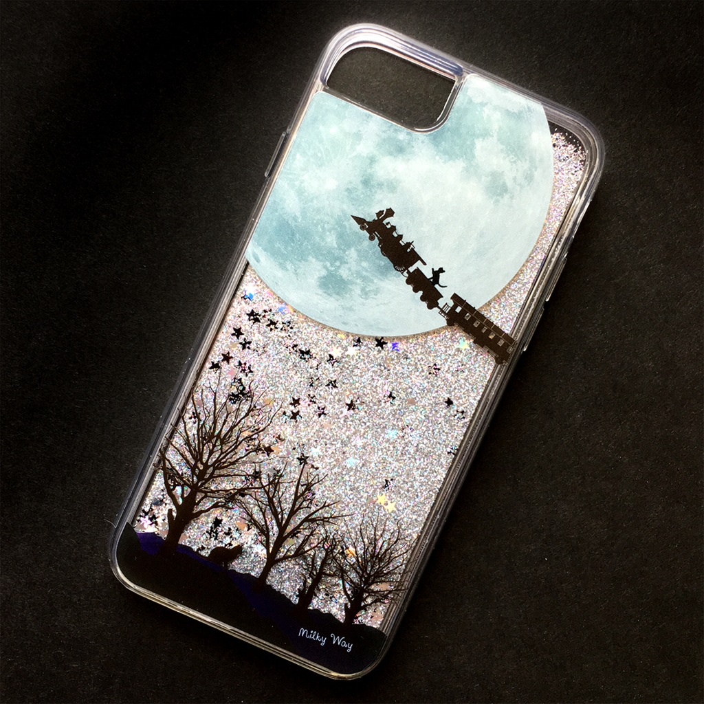 銀河鉄道の猫 グリッターケース 猫 黒猫 銀河 スマホケース 月 iphoneケース iphone15 iphone17 air iphone14 iPhone16e