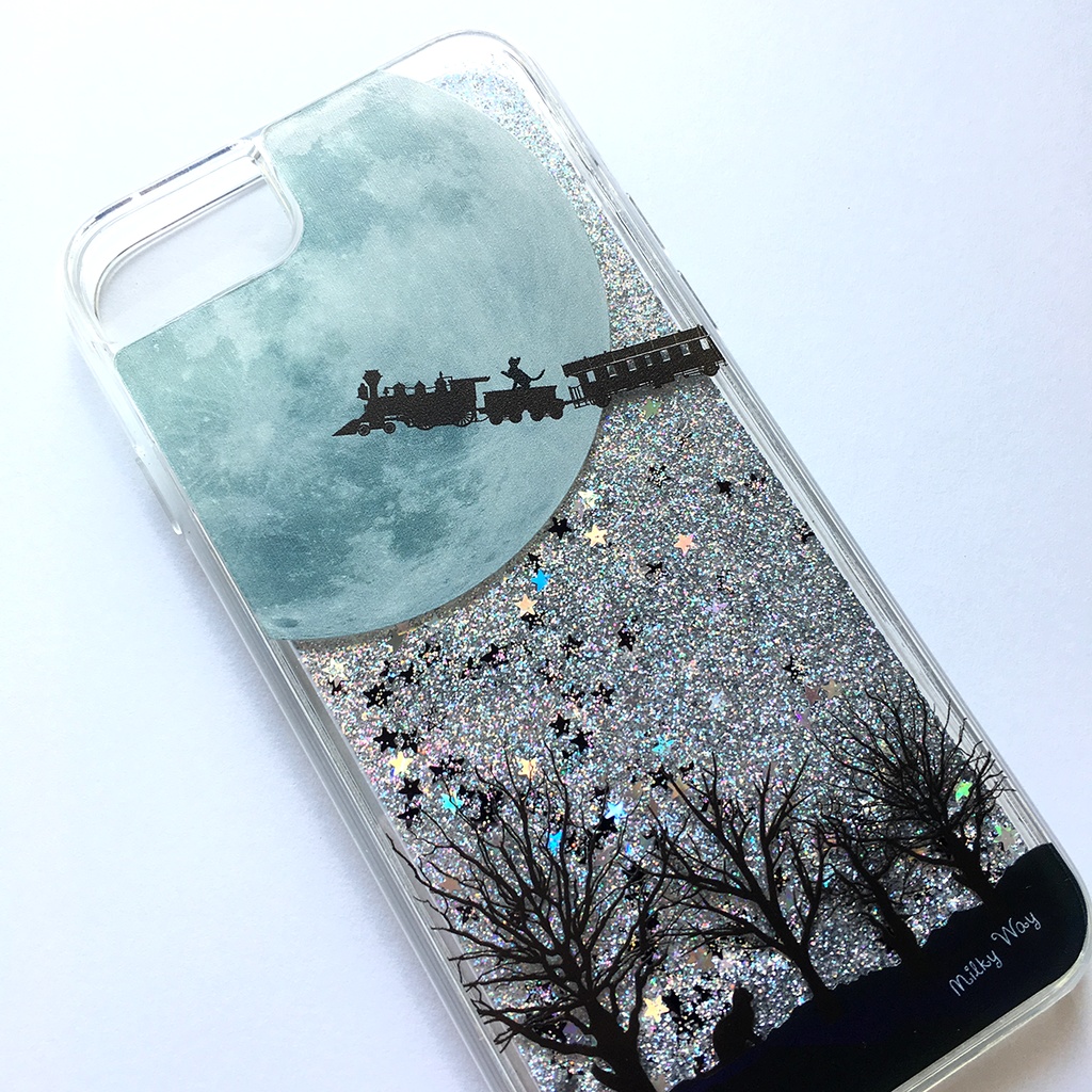 銀河鉄道の猫 グリッターケース 猫 黒猫 銀河 スマホケース 月 iphoneケース iphone15 iphone17 air iphone14 iPhone16e