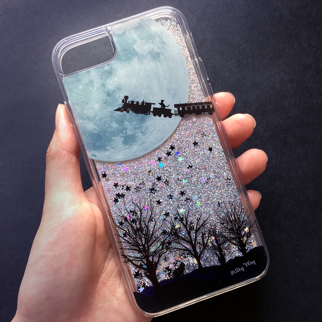 銀河鉄道の猫 グリッターケース 猫 黒猫 銀河 スマホケース 月 iphoneケース iphone15 iphone17 air iphone14 iPhone16e