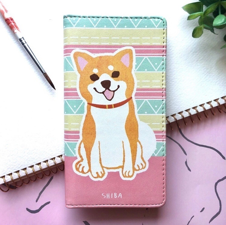 にっこり柴ちゃんのカラフル手帳型ケース iphone16 iphone14 iphone15 全機種対応 犬 柴犬