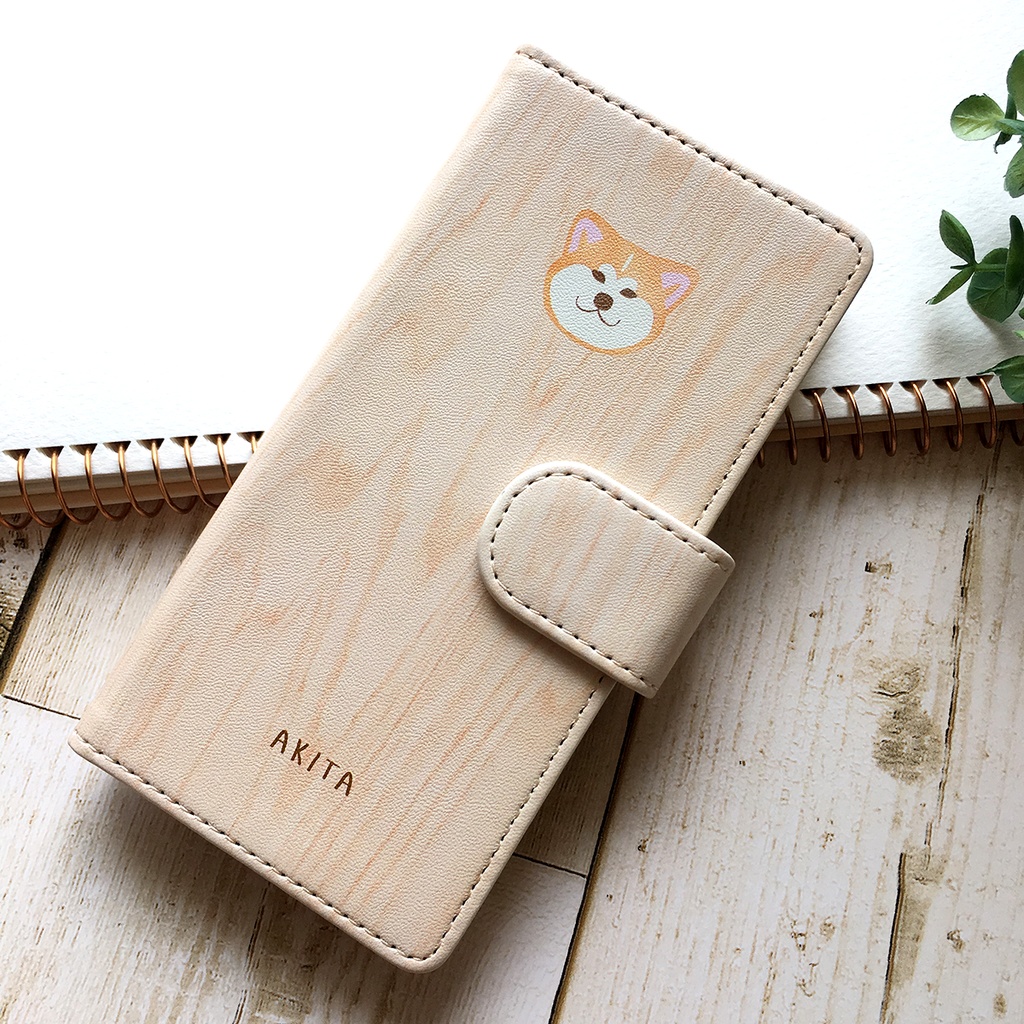 むくむく秋田犬の手帳型スマホケース 全機種対応 手帳型 スマホケース iphone15 iphone16 犬  秋田犬 iphone14