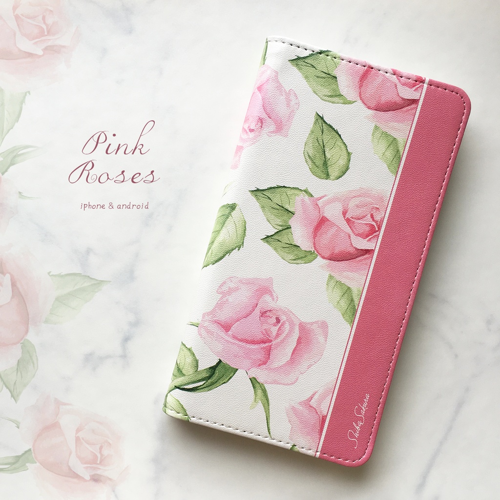 ピンクローズの手帳型スマホケース 花 スマホケース iPhone17 Air iphone16e iphone14 iphone15 全機種対応 バラ