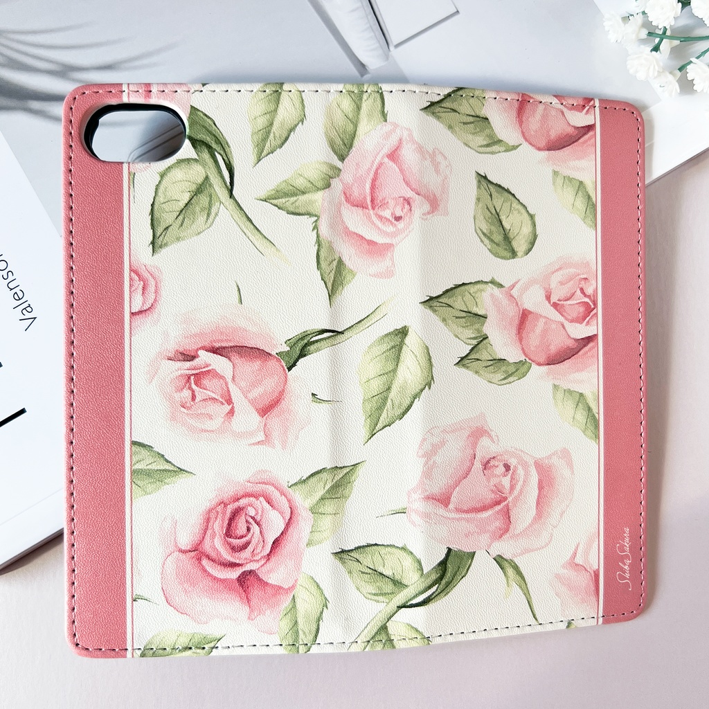 ピンクローズの手帳型スマホケース 花 スマホケース iPhone17 Air iphone16e iphone14 iphone15 全機種対応 バラ