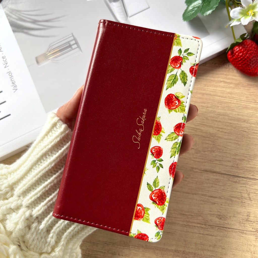 ワイルドストロベリーの手帳型スマホケース スマホケース iPhone17 Air iphone16e iphone14 iphone15 全機種対応 いちご ストロベリー