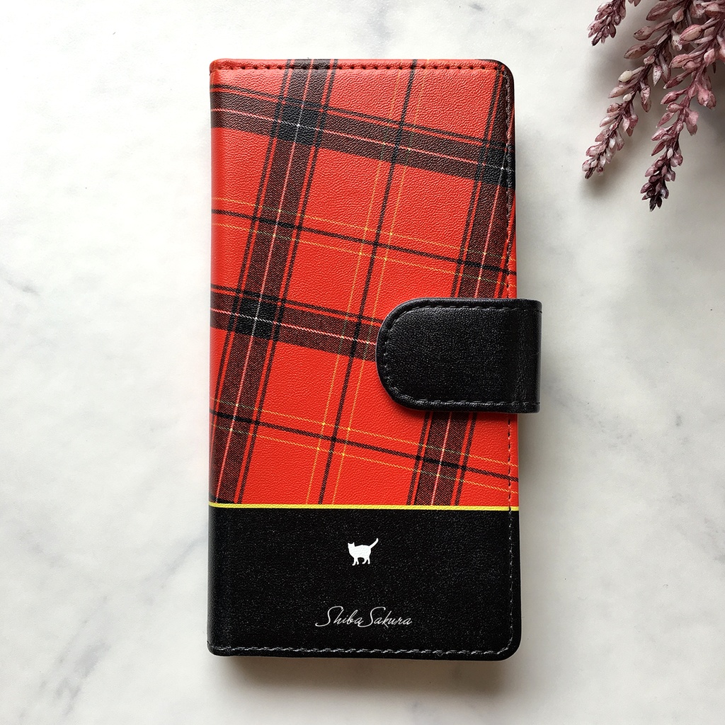 猫とタータンチェックの手帳型スマホケース 全機種対応 手帳型 スマホケース iphone15 iphone16e iPhone17 Air 猫 iphone14